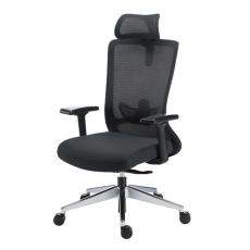 Кресло для руководителя с подголовником Winger III черный каркас и хром ткань CW