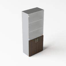 Шкаф для документов высокий с белыми матовыми стеклянными дверями 800х440х1950 OMHS834BL Strike (Титан/Орех)