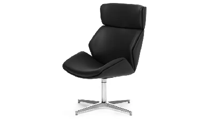 Кресло офисное CHARM High lounge Rio Black/Кожа черная/Крестовина полир. алюм.